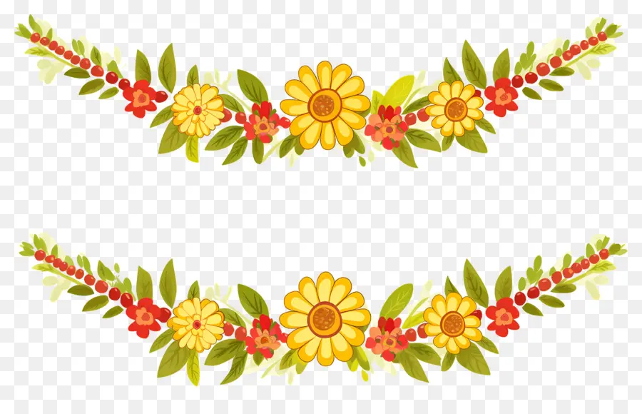 Guirlande De Fleurs Indiennes，Bordure Florale PNG