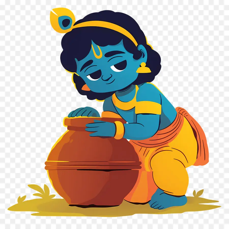 Bébé Krishna，Enfant Bleu Avec Pot PNG