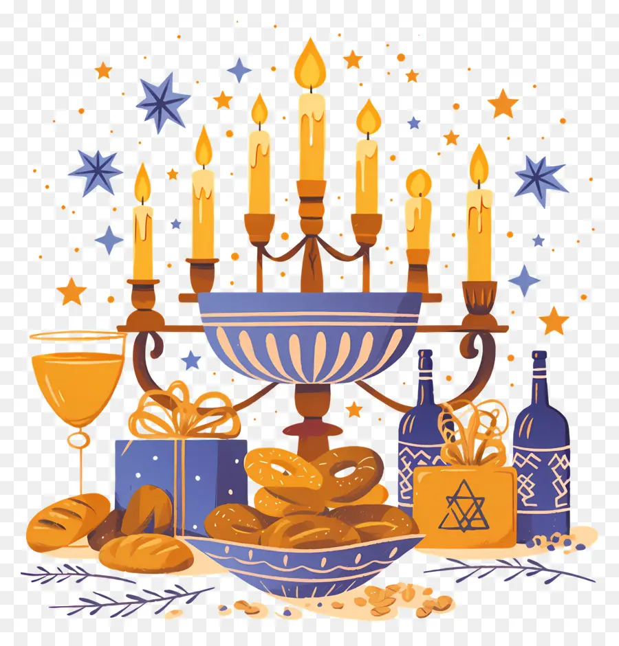 Hanoukka，Hanoukka Menorah Et Friandises PNG