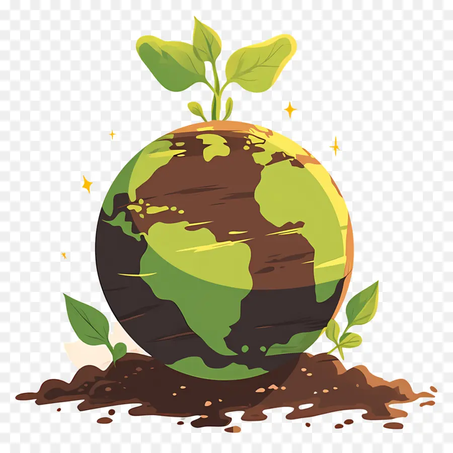 Planète Verte，Terre Avec Plante PNG