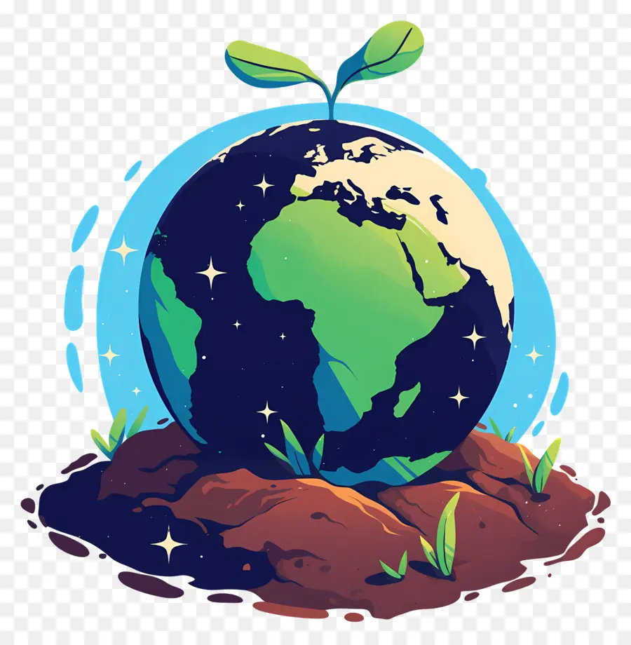 Planète Verte，Terre Avec Plante PNG