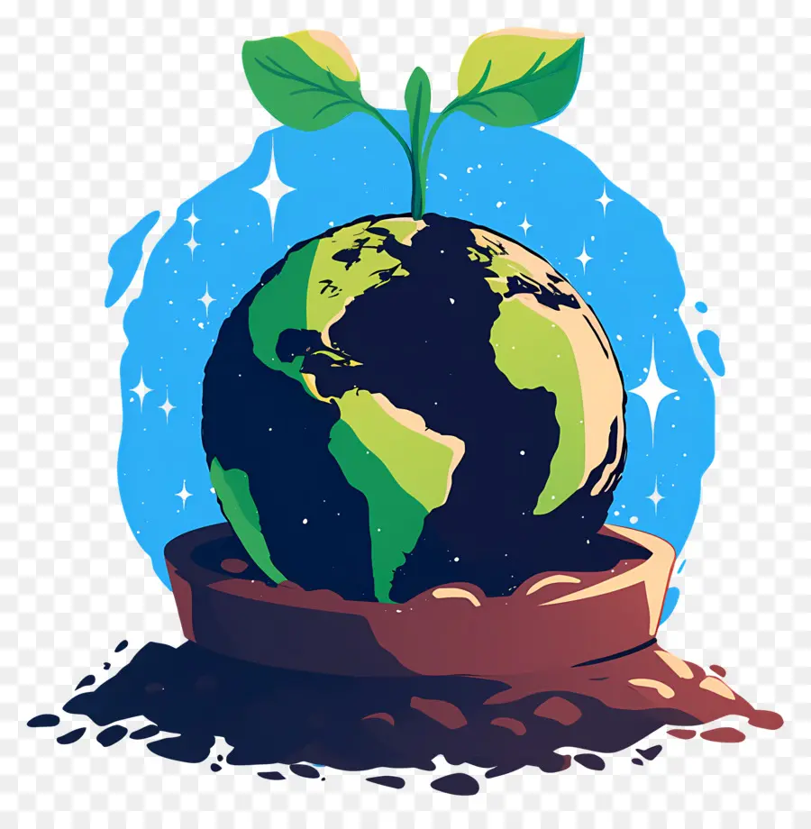 Planète Verte，Terre Avec Plante PNG