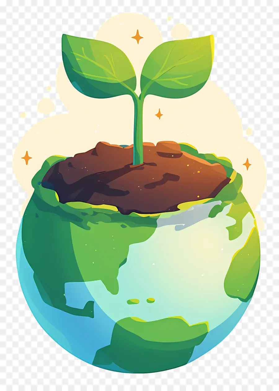 Planète Verte，Terre Avec Plante PNG