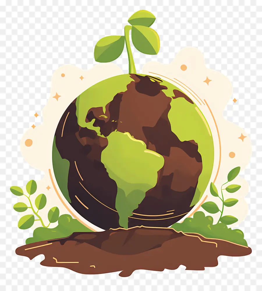 Planète Verte，Terre Avec Plante PNG