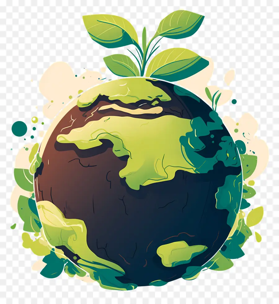 Planète Verte，Terre Avec Plante PNG