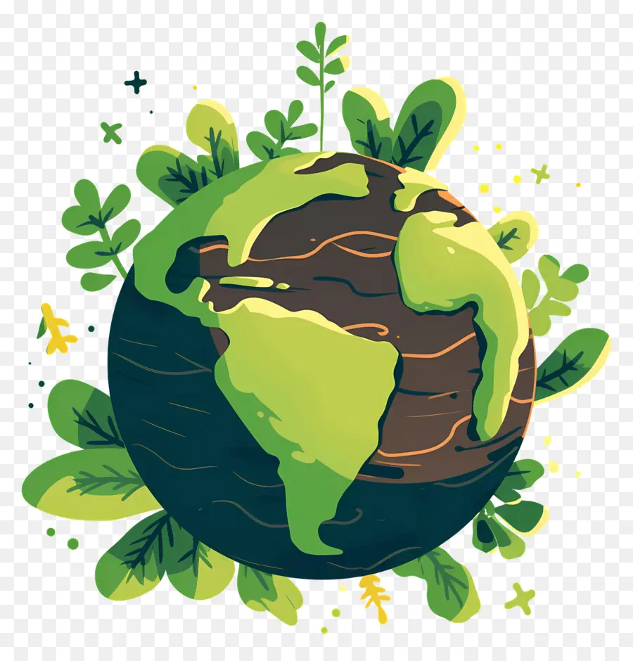 Planète Verte，Terre Avec Plante PNG