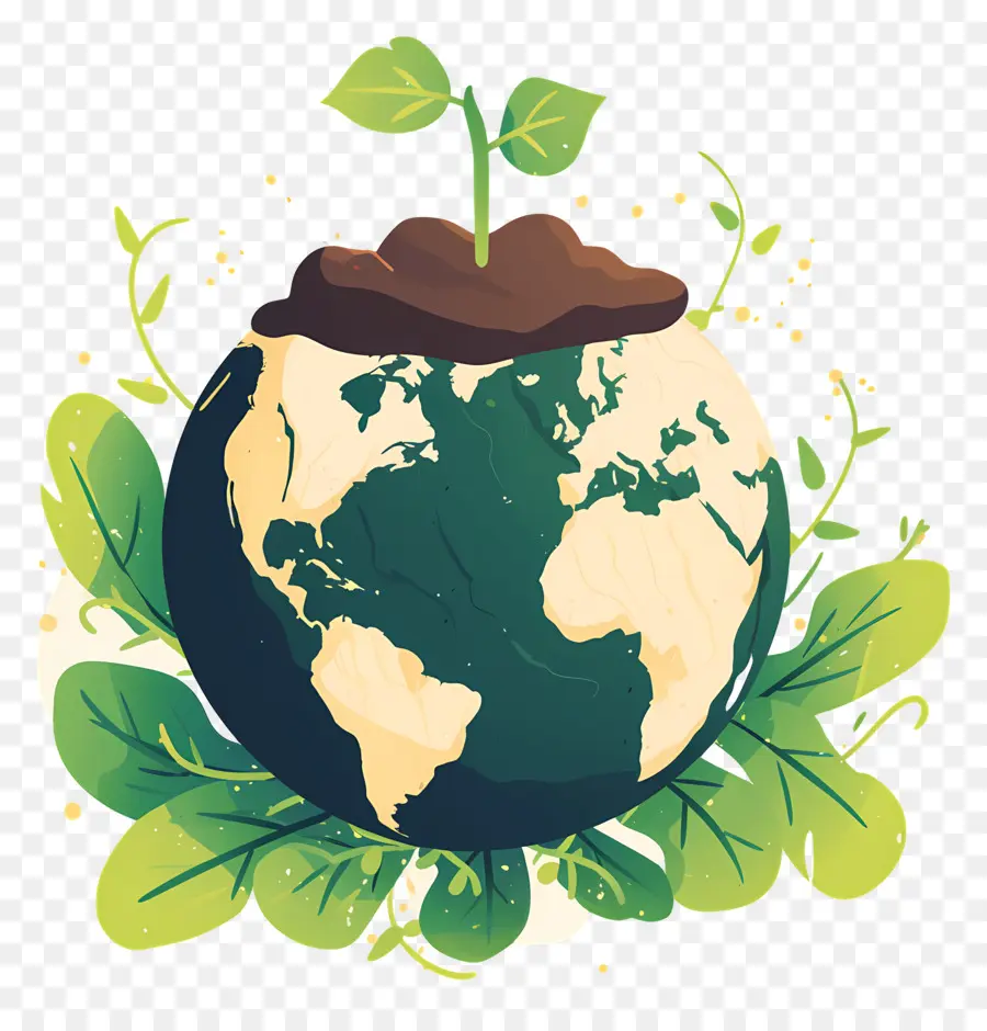 Planète Verte，Terre Avec Plante PNG