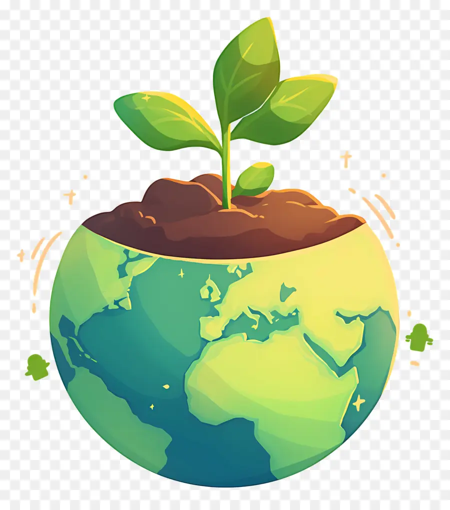 Planète Verte，Terre Avec Plante PNG