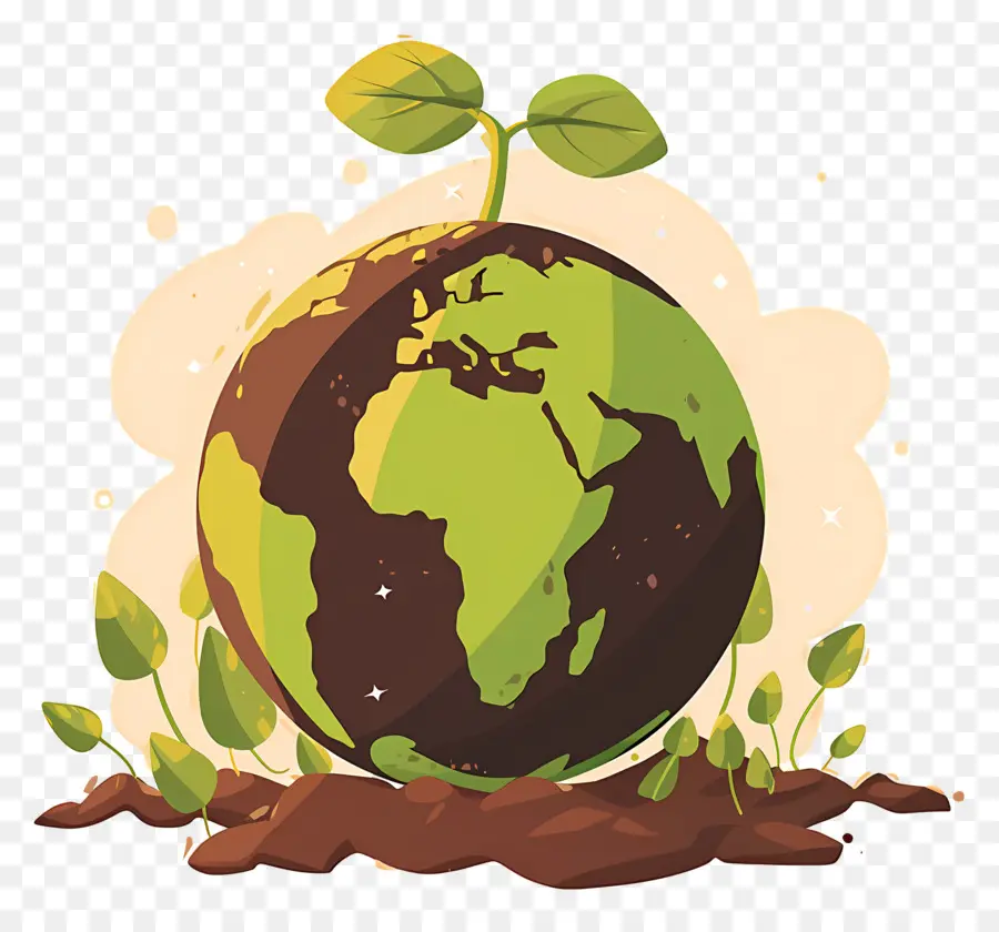 Planète Verte，Terre Avec Plante PNG