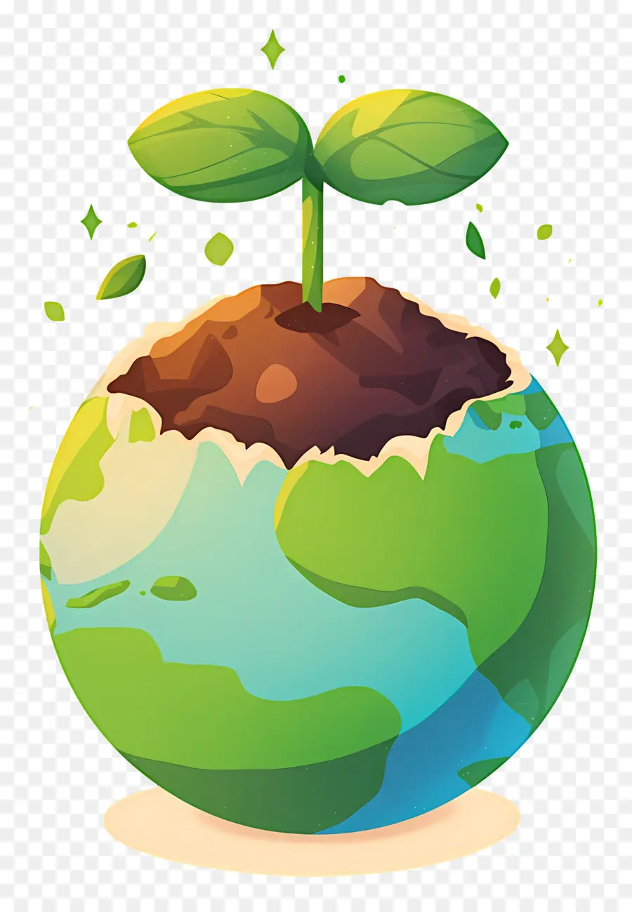 Planète Verte，Terre Avec Plante PNG