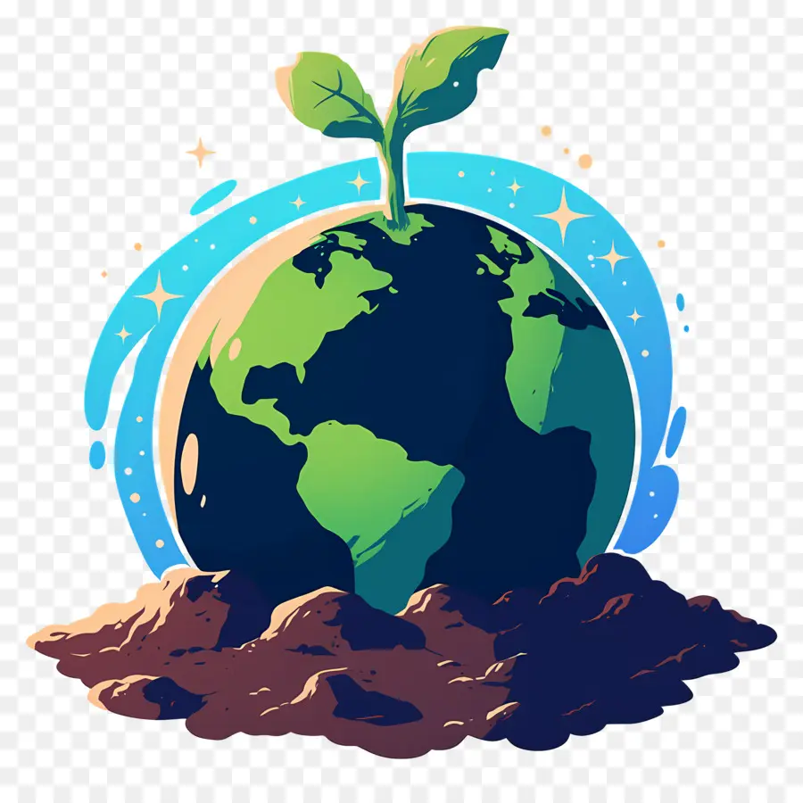 Planète Verte，Terre Avec Plante PNG