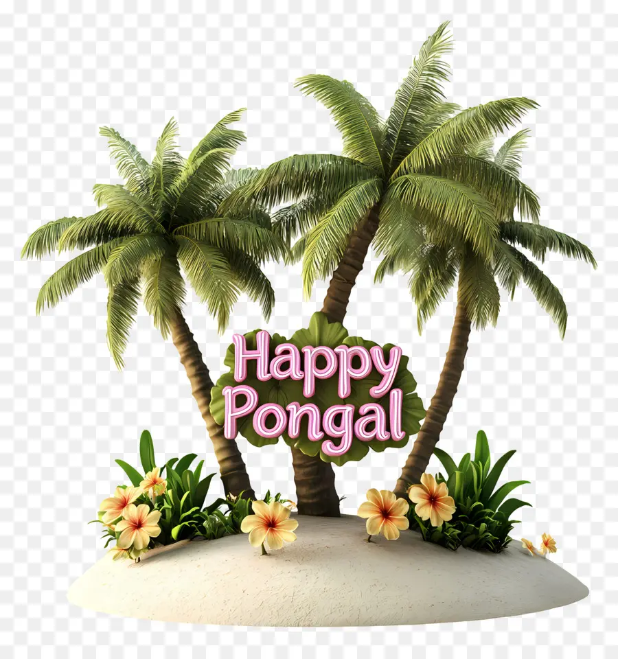 Joyeux Pongal，Palmiers Et Fleurs PNG