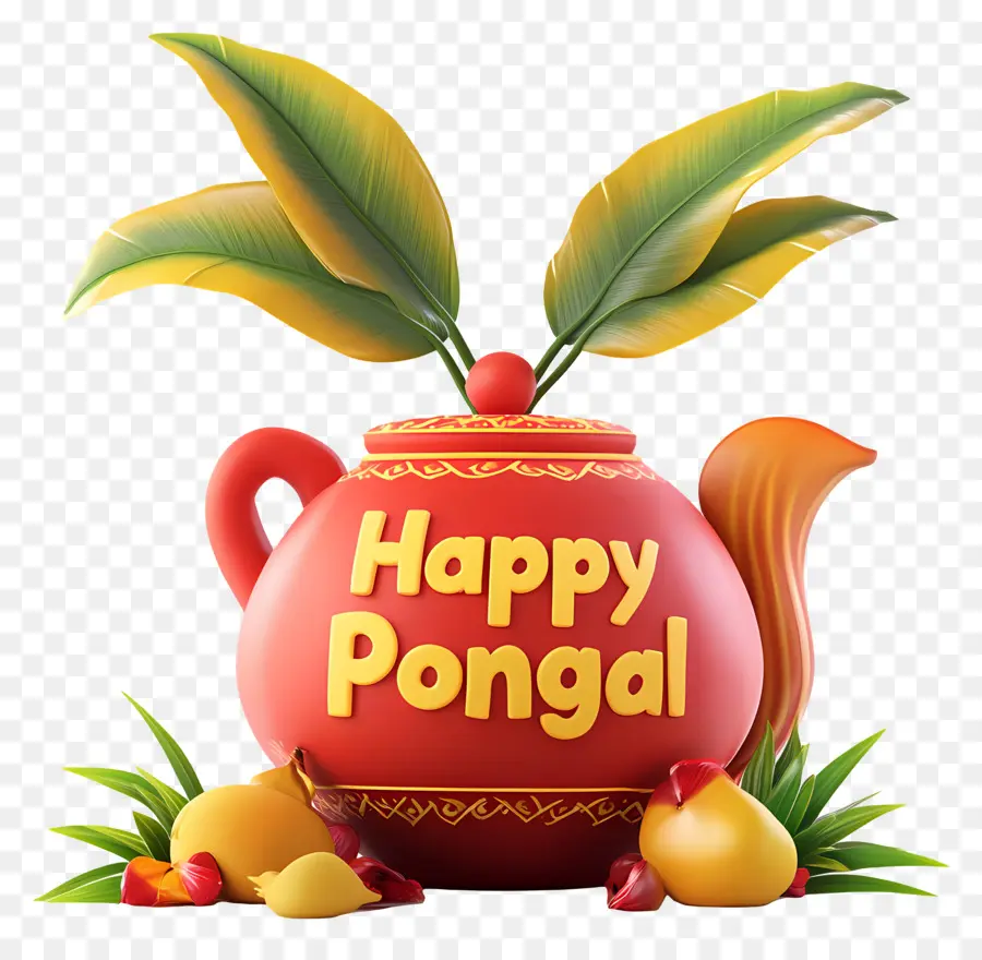 Joyeux Pongal，Pot Avec Des Feuilles PNG