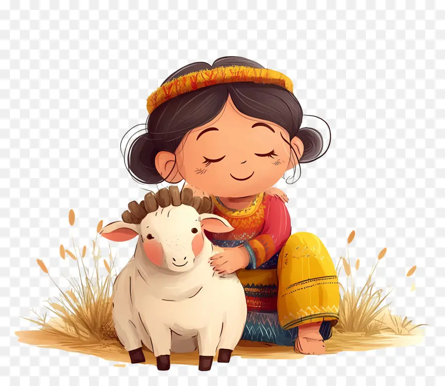 Joyeux Makar Sankranti，Fille Avec Mouton PNG