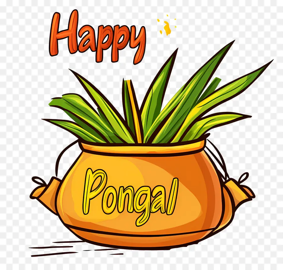 Joyeux Pongal，Pot Décoratif Avec Feuilles PNG