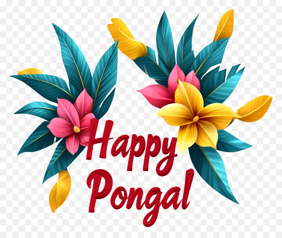 Joyeux Pongal，Fleurs Et Feuilles Colorées PNG