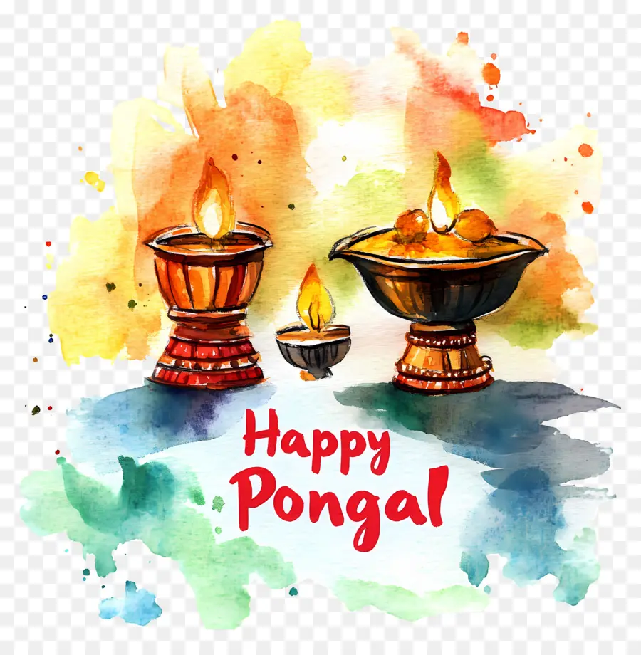 Joyeux Pongal，Lampes Aquarelle PNG