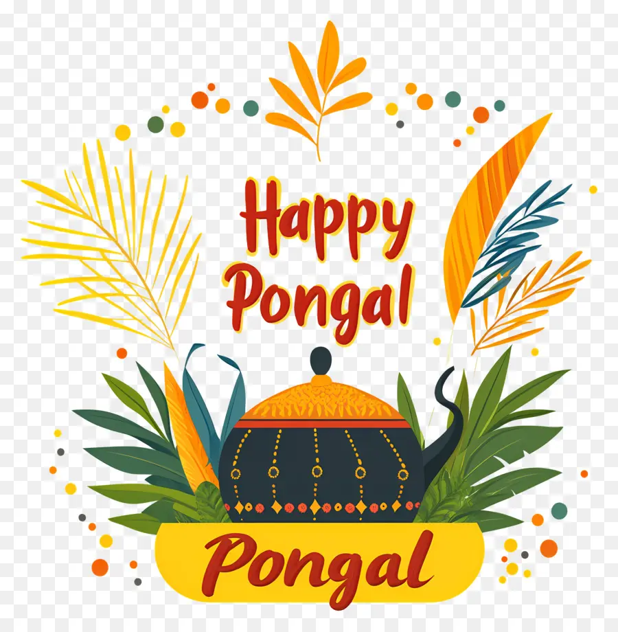 Joyeux Pongal，Pot Avec Des Feuilles PNG