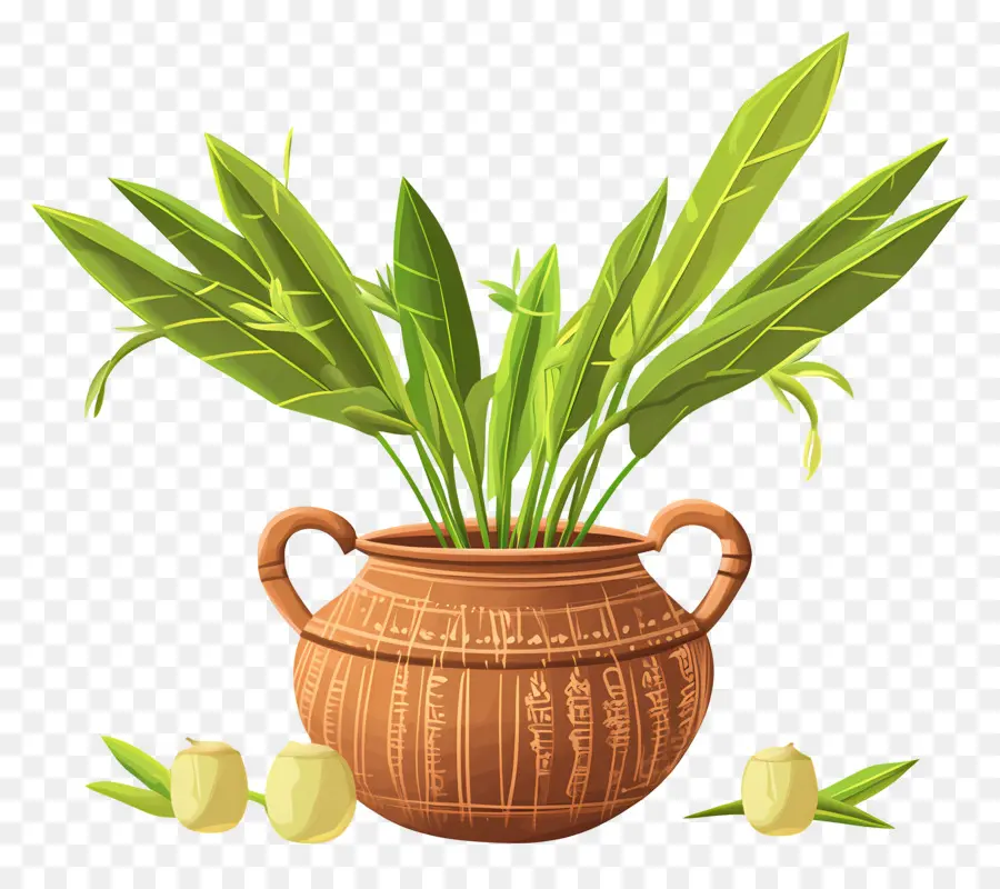 Joyeux Pongal，Pot En Argile Avec Des Feuilles PNG