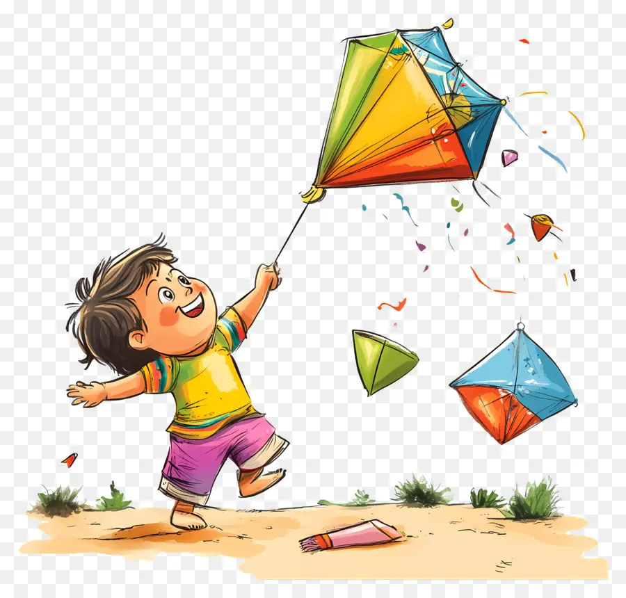 Joyeux Makar Sankranti，Enfant Avec Cerf Volant PNG