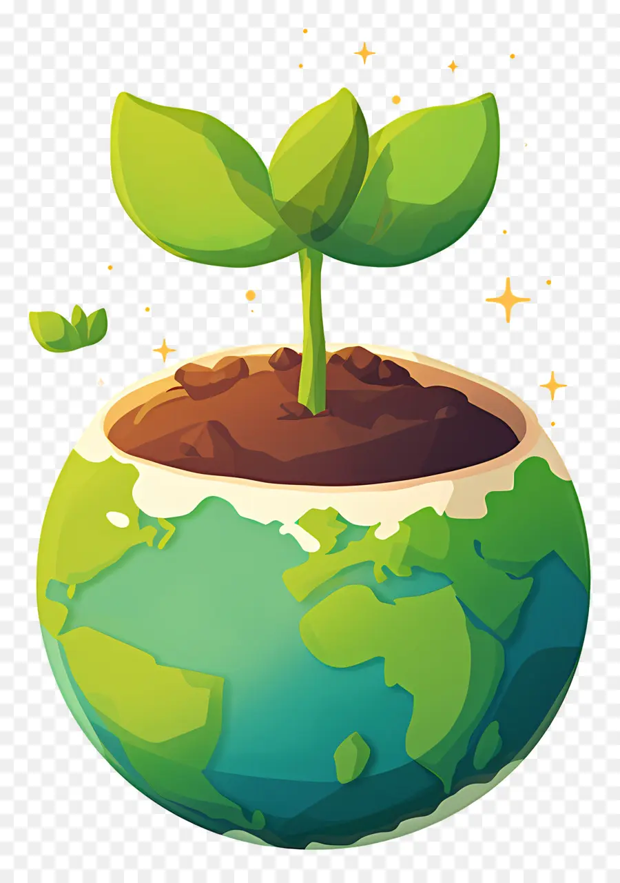 Planète Verte，Terre Avec Plante PNG