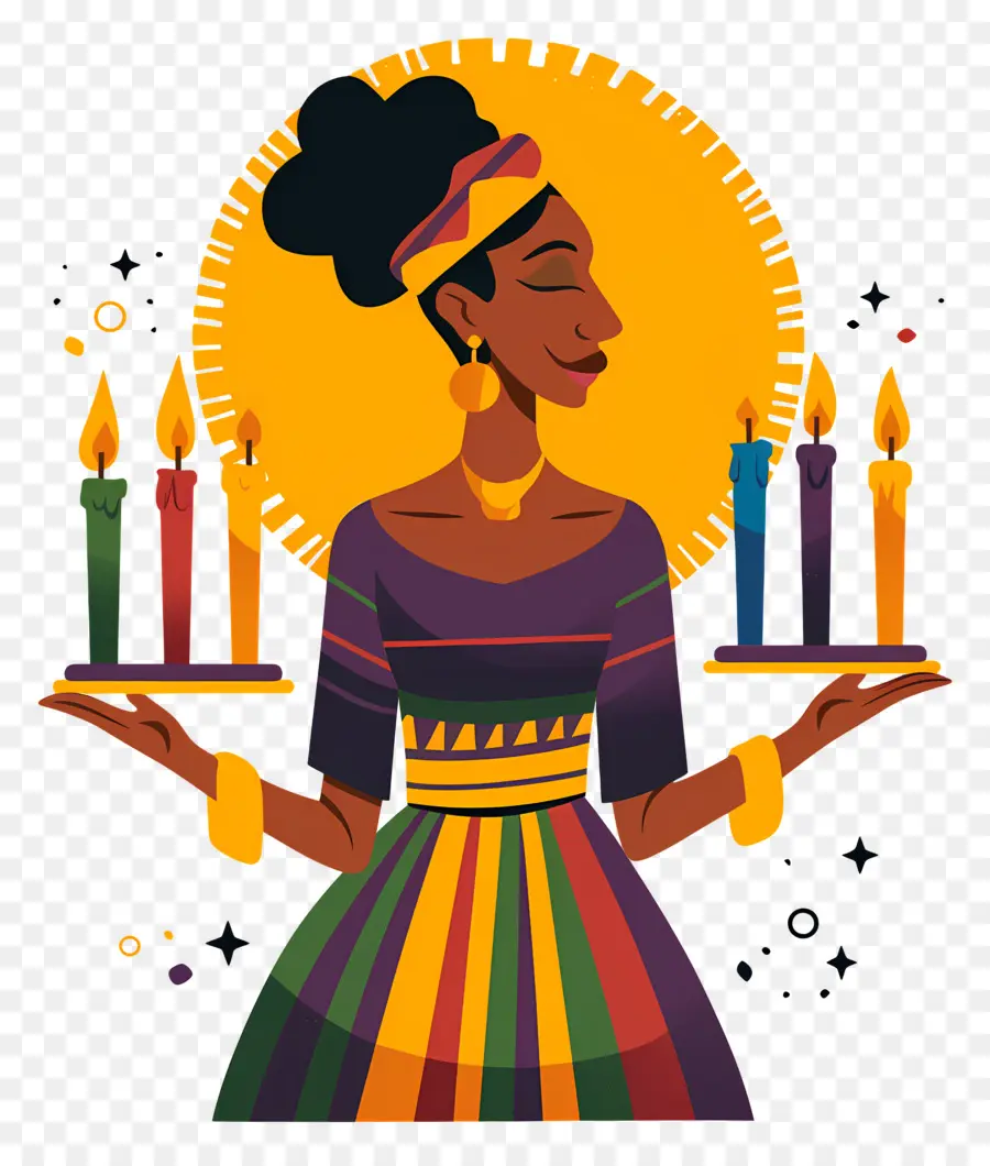 Joyeux Kwanzaa，Femme Avec Des Bougies PNG