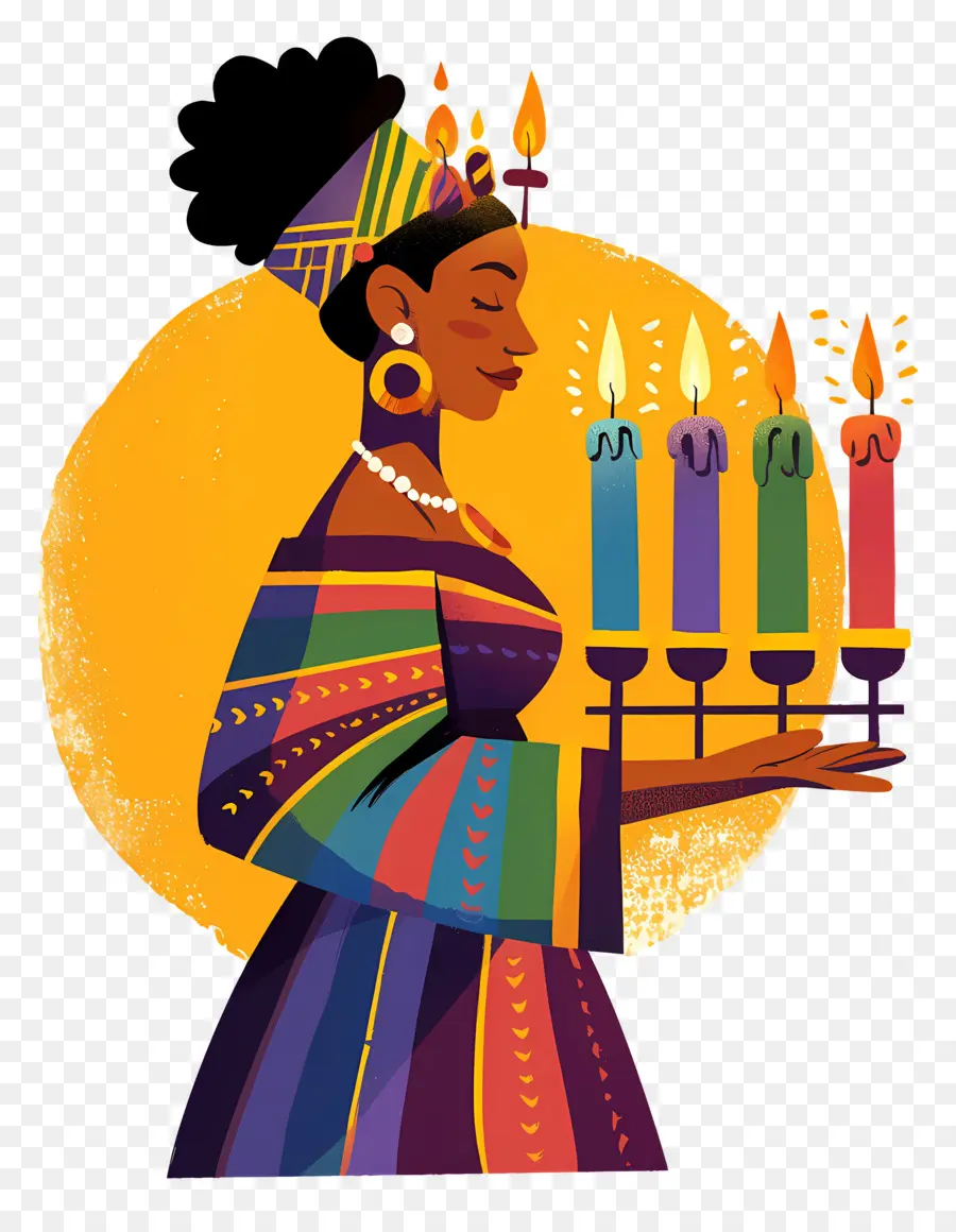 Joyeux Kwanzaa，Femme Avec Des Bougies PNG