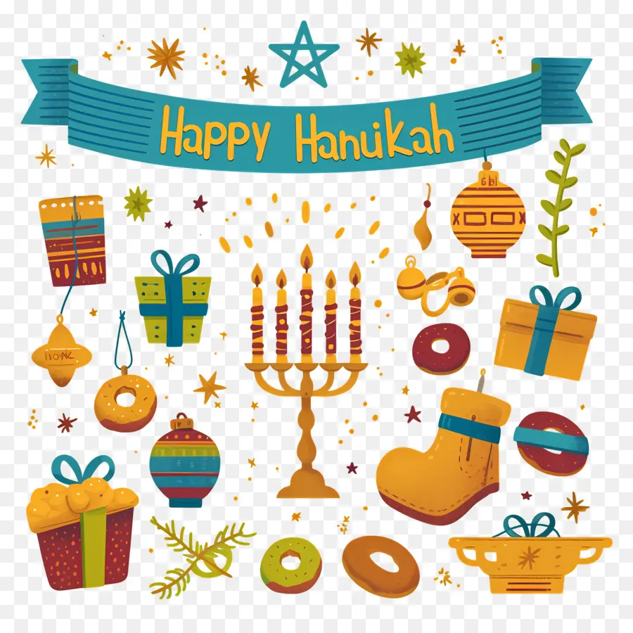 Joyeux Hanoukka，Cadeaux De Hanoukka Et Menorah PNG