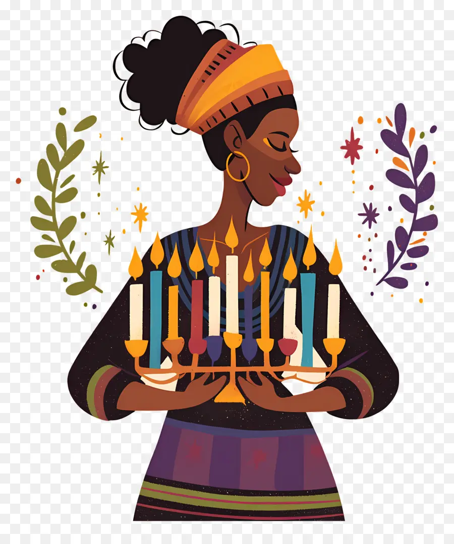 Joyeux Kwanzaa，Femme Avec Des Bougies PNG