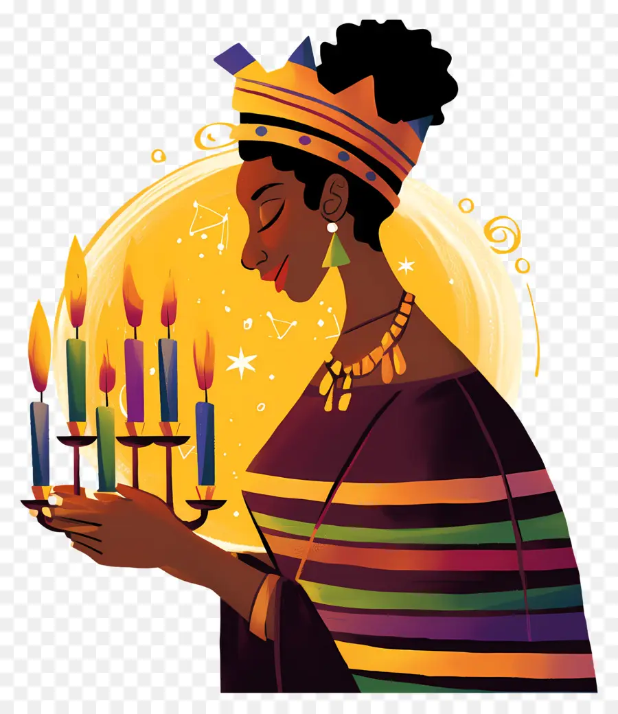 Joyeux Kwanzaa，Femme Avec Des Bougies PNG