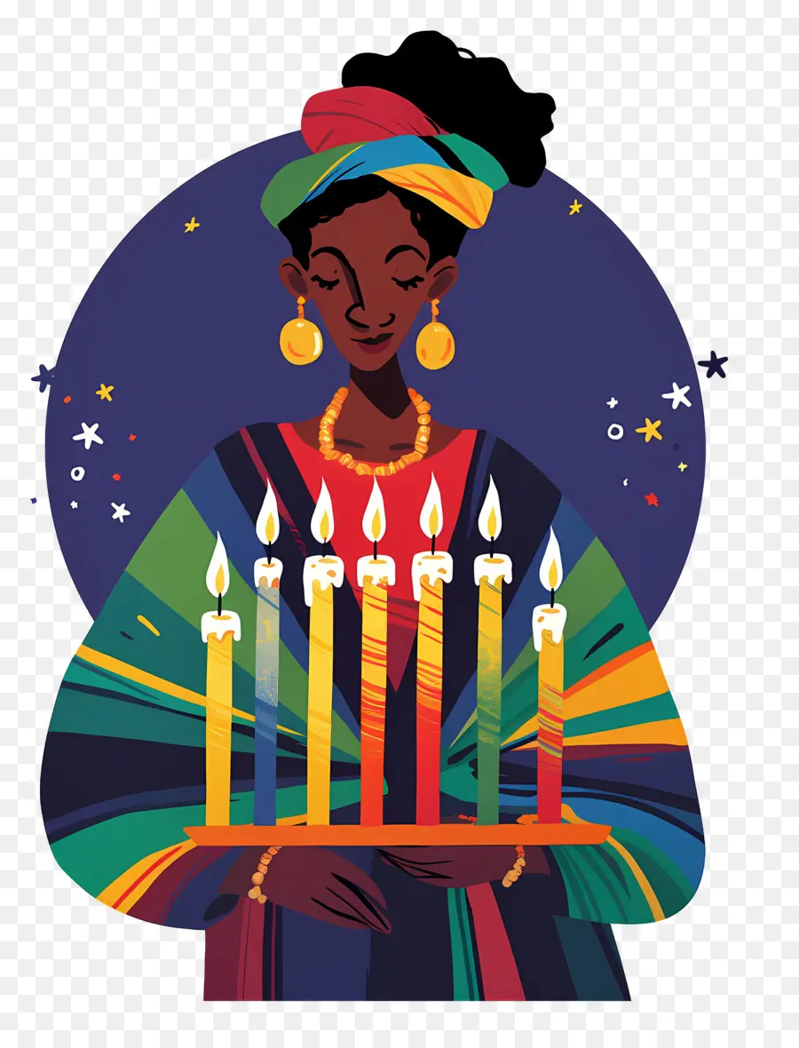 Joyeux Kwanzaa，Femme Avec Des Bougies PNG