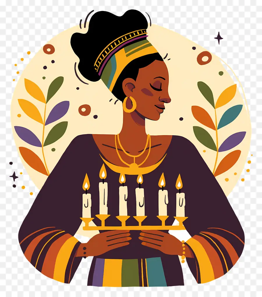 Joyeux Kwanzaa，Femme Avec Des Bougies PNG