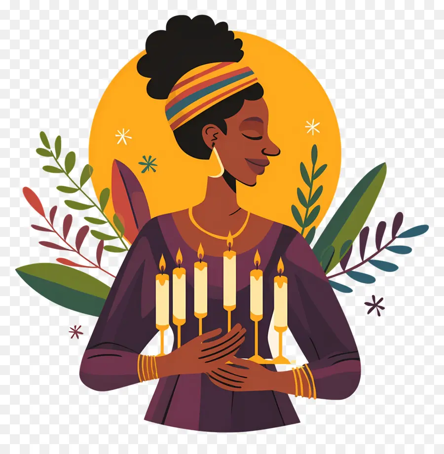 Joyeux Kwanzaa，Femme Avec Des Bougies PNG