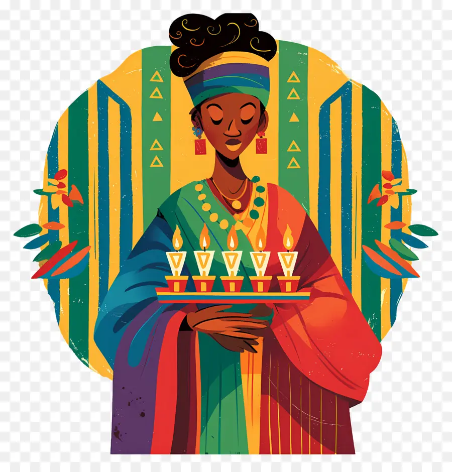 Joyeux Kwanzaa，Femme Avec Des Bougies PNG