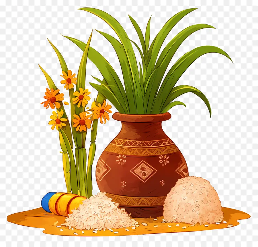 Pot Pongal，Pot Décoratif Avec Plantes PNG