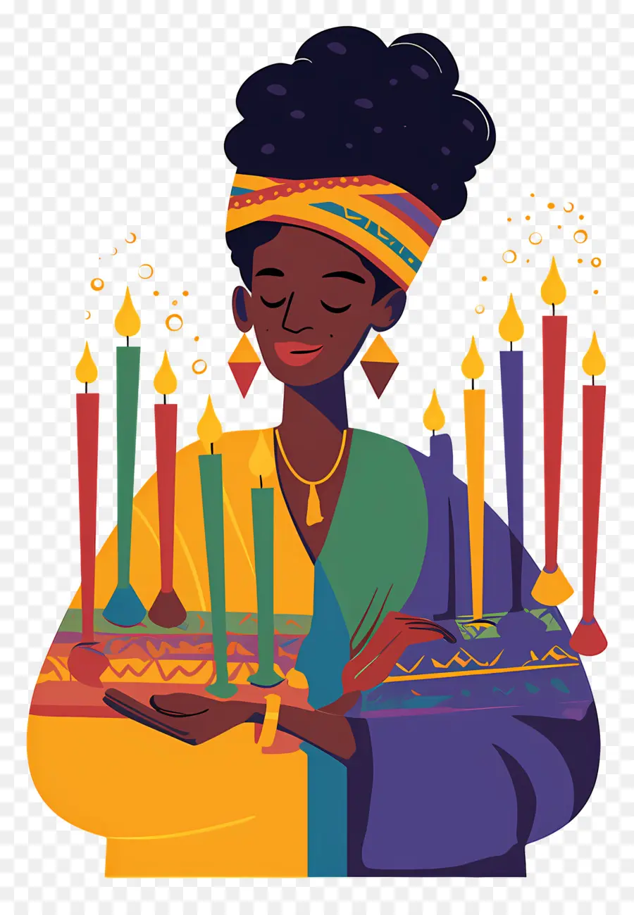 Joyeux Kwanzaa，Femme Avec Des Bougies PNG