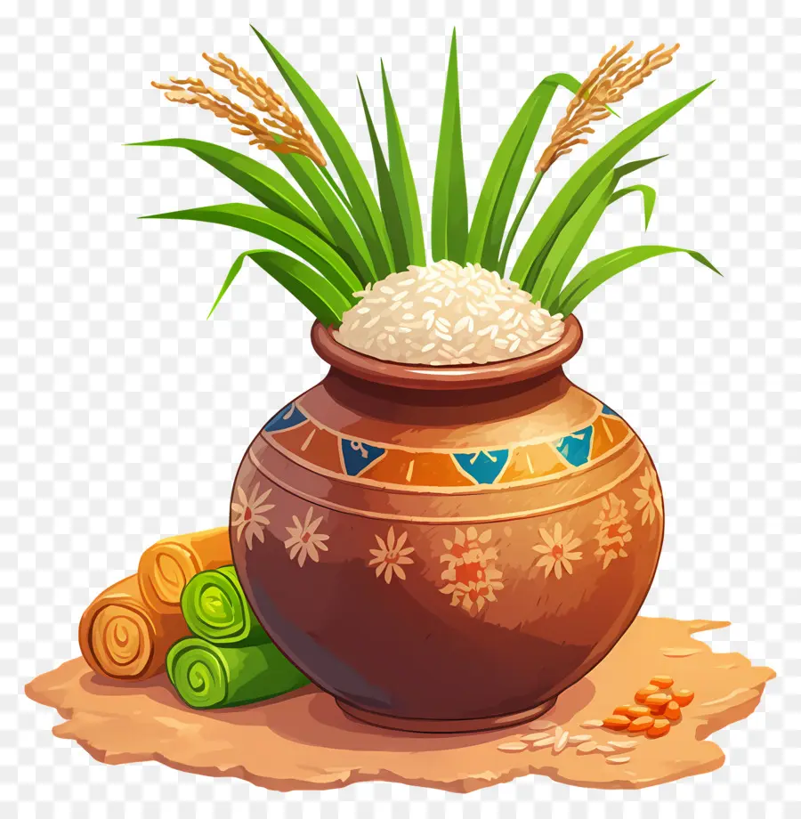 Pot Pongal，Pot Décoratif Avec Du Riz PNG