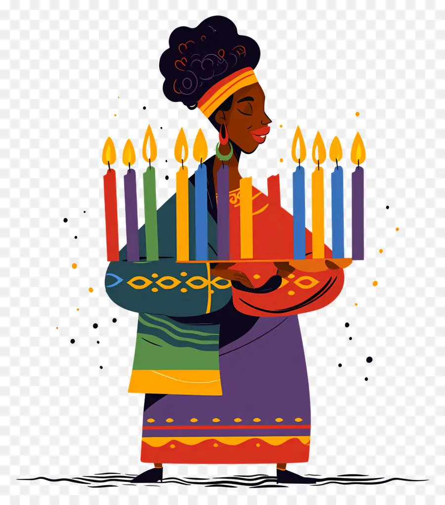 Joyeux Kwanzaa，Femme Avec Des Bougies PNG