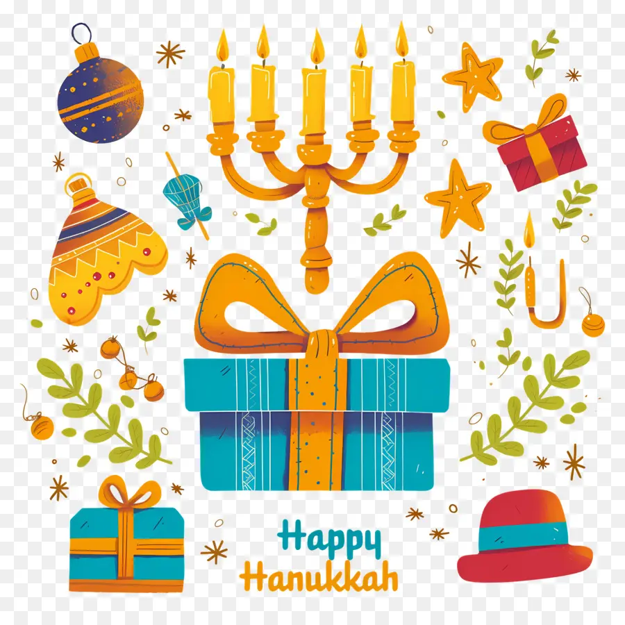 Joyeux Hanoukka，Cadeaux De Hanoukka Et Menorah PNG