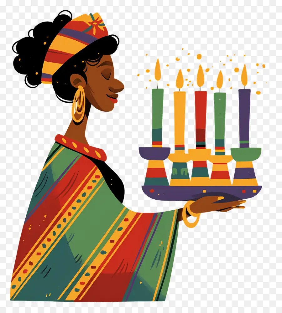 Joyeux Kwanzaa，Femme Avec Des Bougies PNG