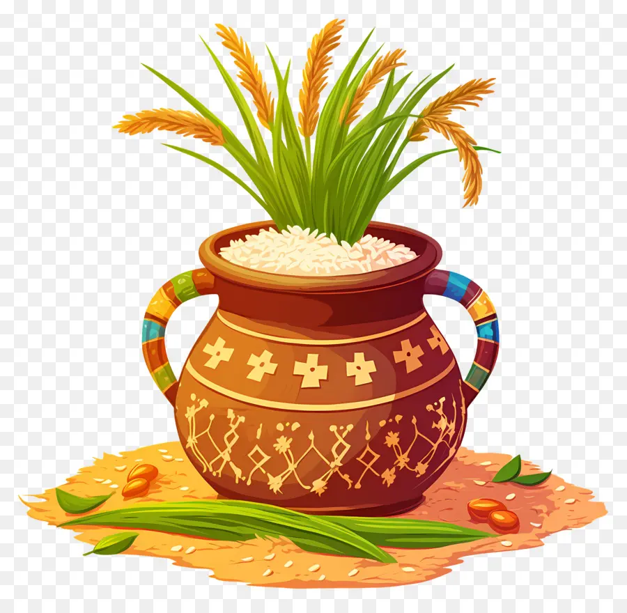 Pot Pongal，Pot Décoratif Avec Du Riz PNG