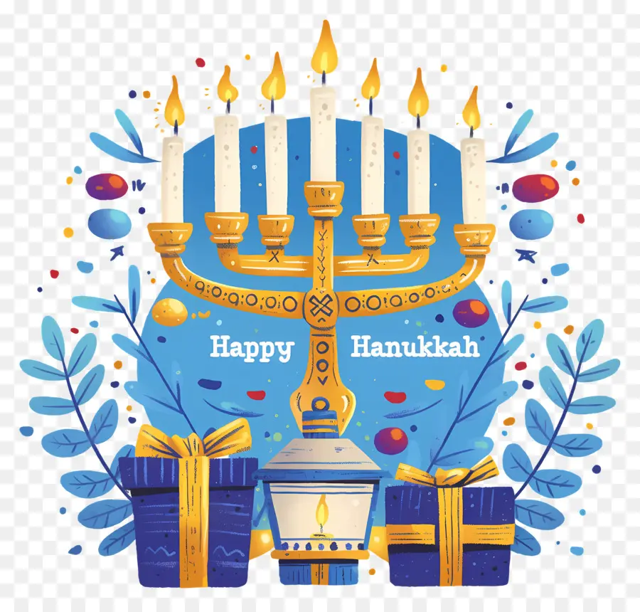 Joyeux Hanoukka，Menorah Avec Bougies PNG