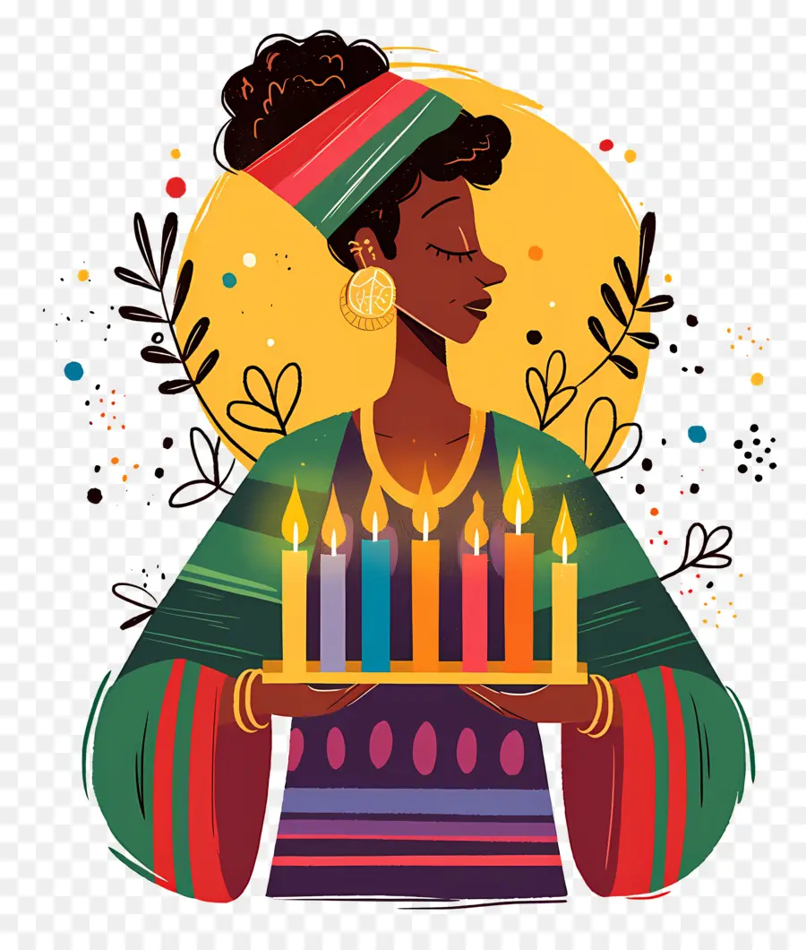 Joyeux Kwanzaa，Femme Avec Des Bougies PNG