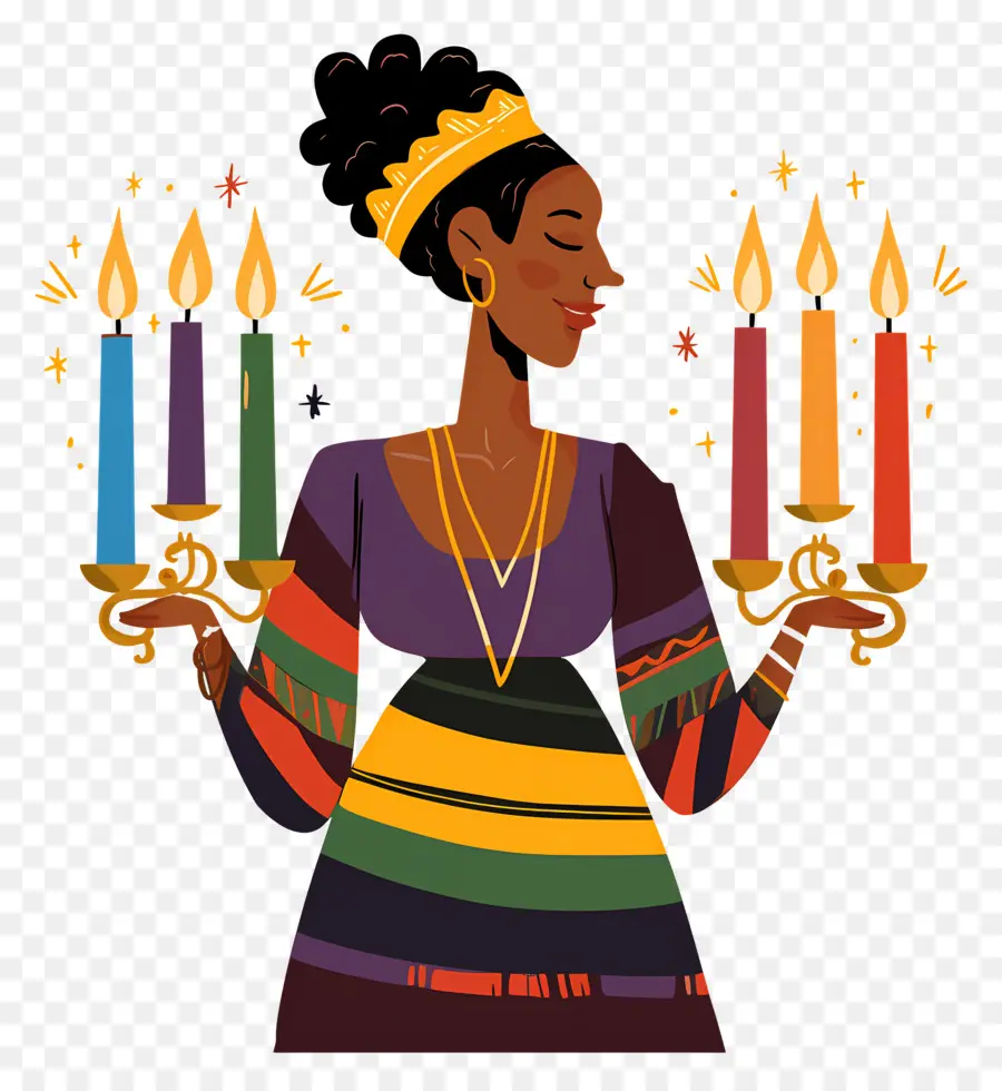 Joyeux Kwanzaa，Femme Avec Des Bougies PNG