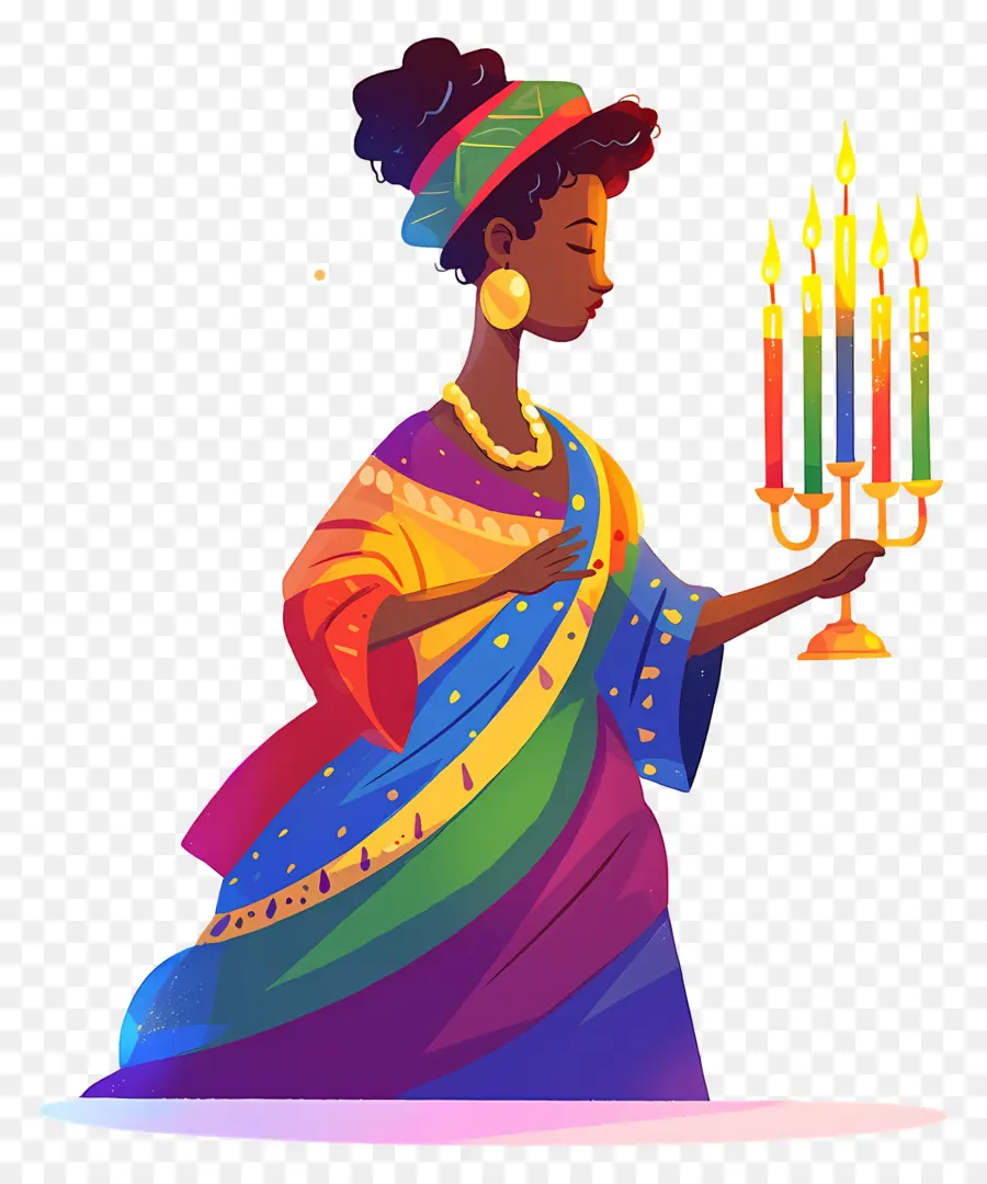 Joyeux Kwanzaa，Femme Avec Des Bougies PNG