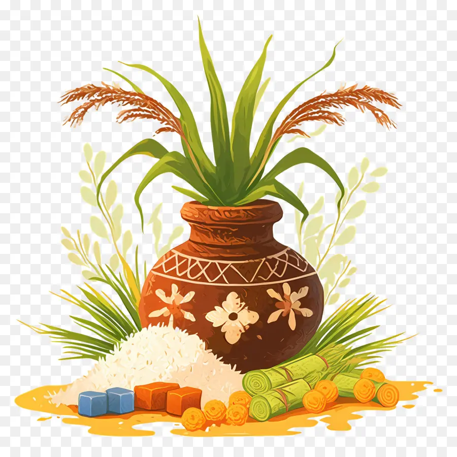 Pot Pongal，Pot Décoratif Avec Plantes PNG