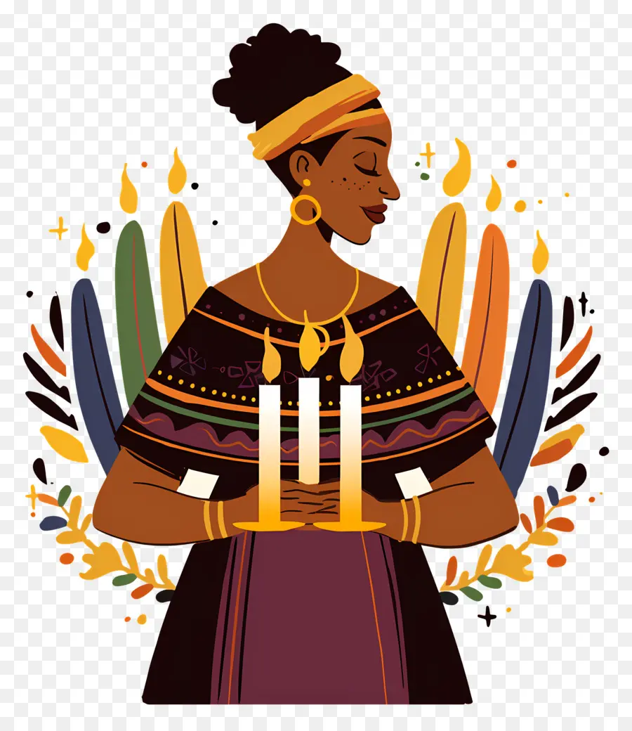 Joyeux Kwanzaa，Femme Avec Des Bougies PNG