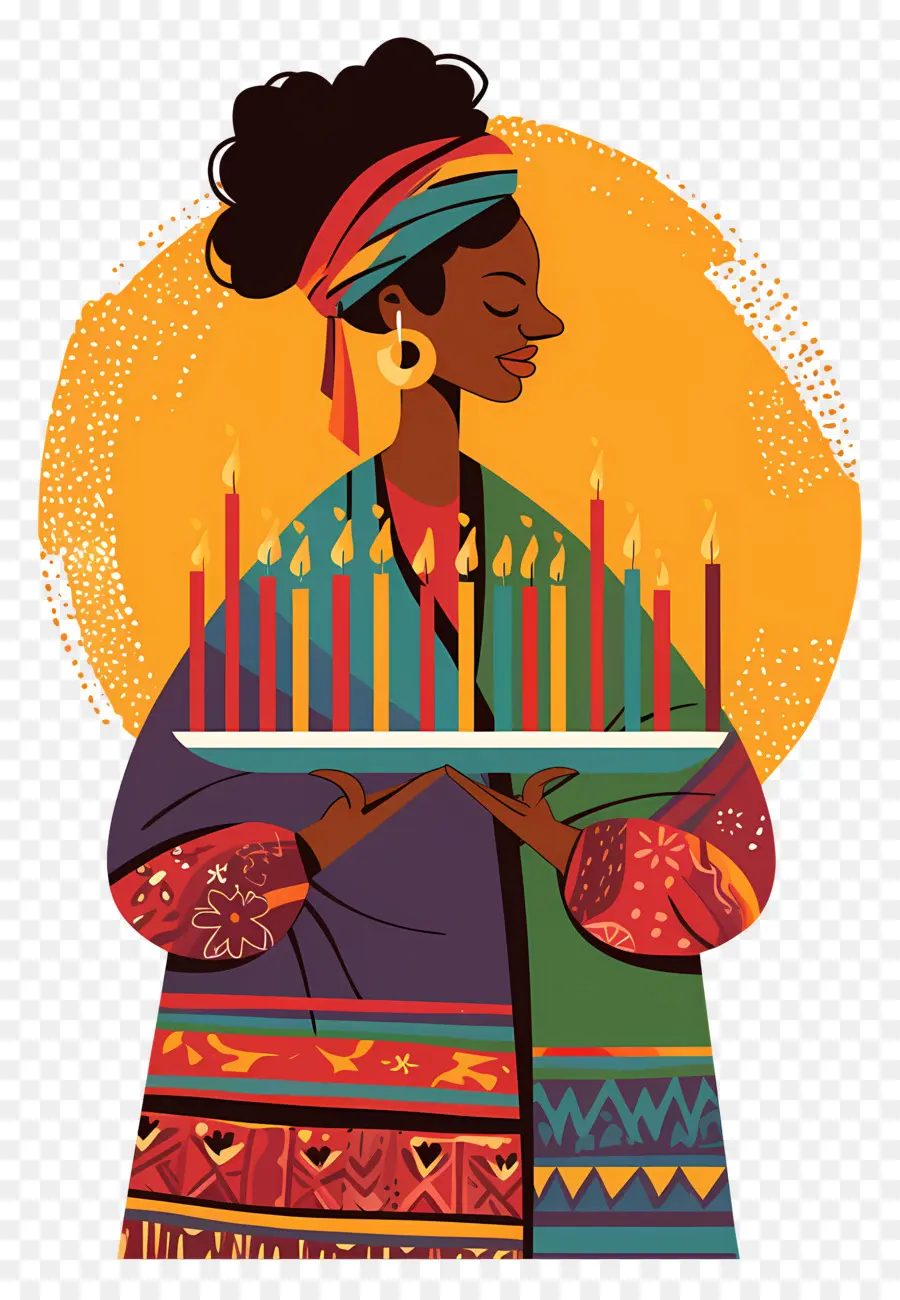 Joyeux Kwanzaa，Femme Avec Des Bougies PNG