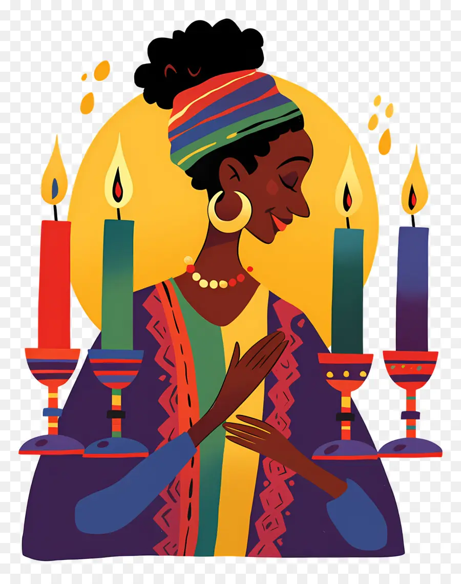 Joyeux Kwanzaa，Femme Avec Des Bougies PNG