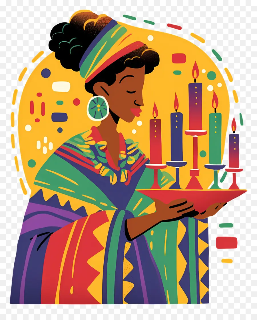 Joyeux Kwanzaa，Femme Avec Des Bougies PNG